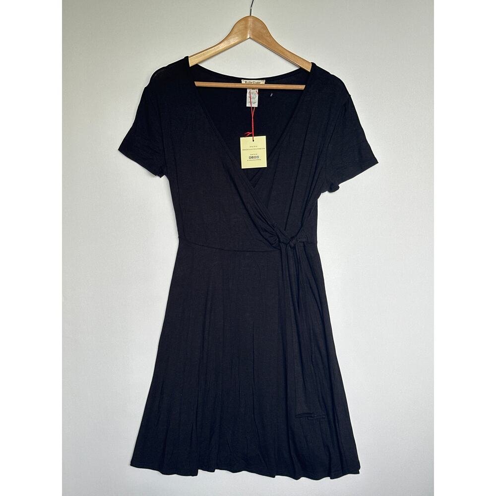 Rolla Coaster Dress 🌿Women’s Size Small Black Wrap Short Sleeve Casual NWT - Picture 2 of 12